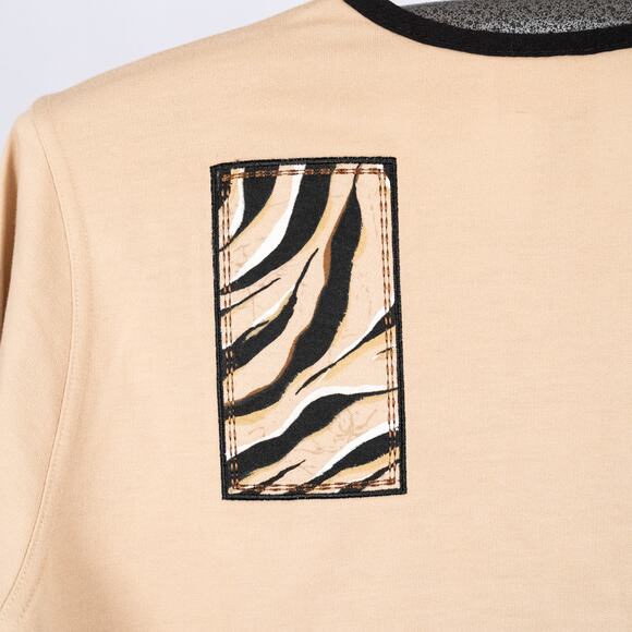 Women's Vintage Animal Print Safari Zebra Theme Top MEDIUM Patchwork Embroidered - Picture 8 of 9